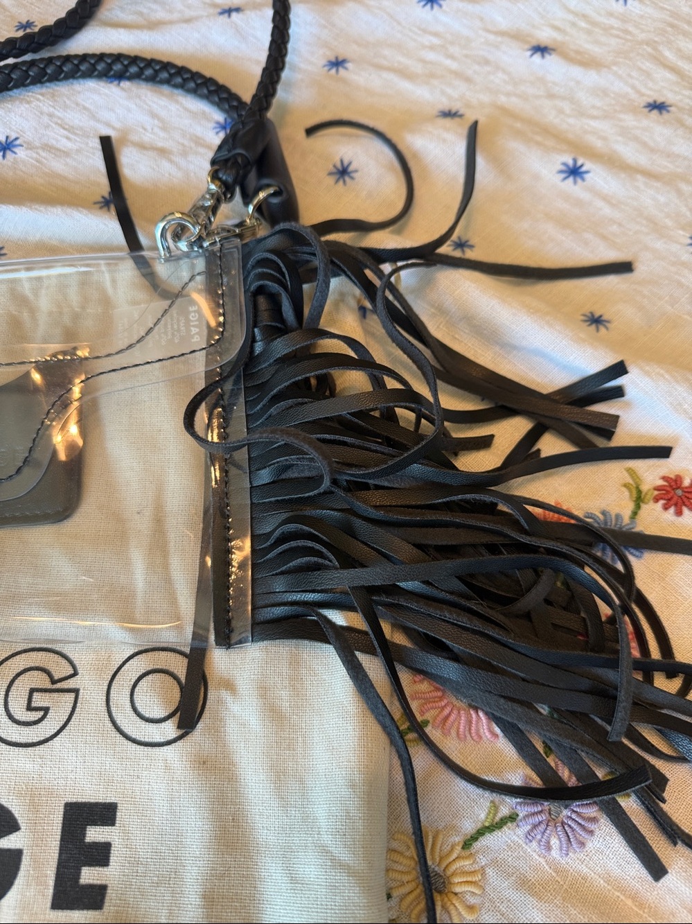 Clear Crossbody Bag with Black Fringe - Picture 3 of 6